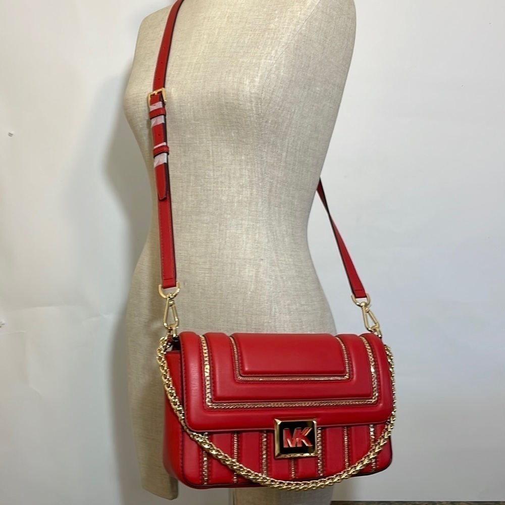 Michael Kors ❤️ chain link red shoulder bag crossbody - Picture 1 of 14